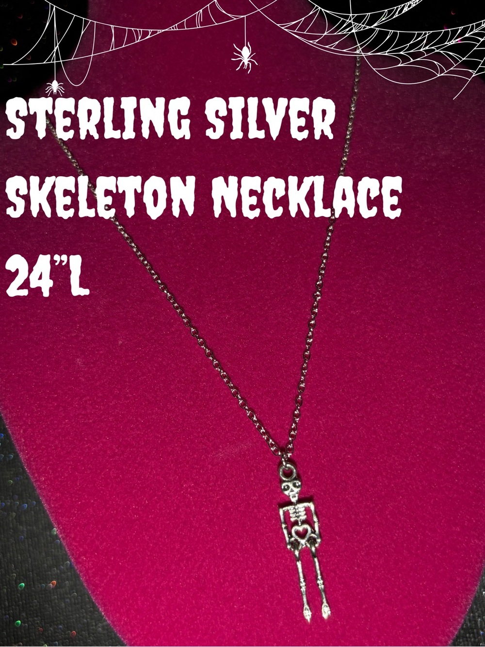 Skeleton Necklace Gothic Jewelry Sterling Silver 925 Spooky Horror Halloween Emo